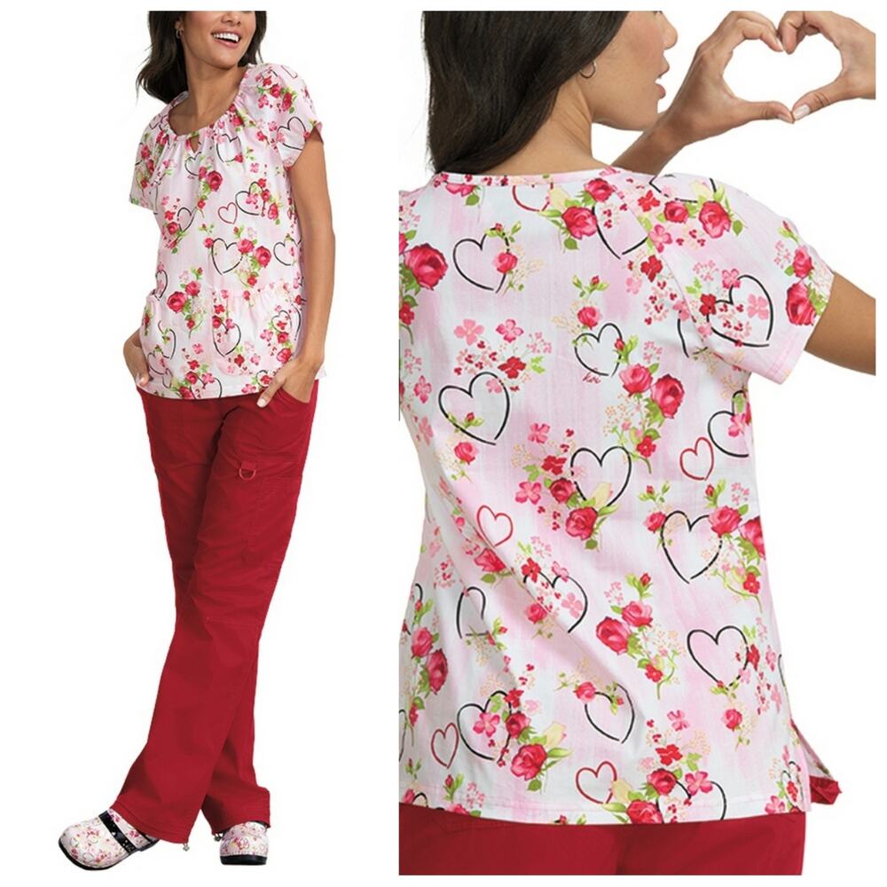 koi Kelby "Hearts & Roses" scrub top style 391PR-HSR sz M